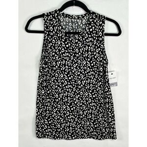 Nine West Women's Top NWT Sz S Sleevless Lined Tank Black White Animal Print